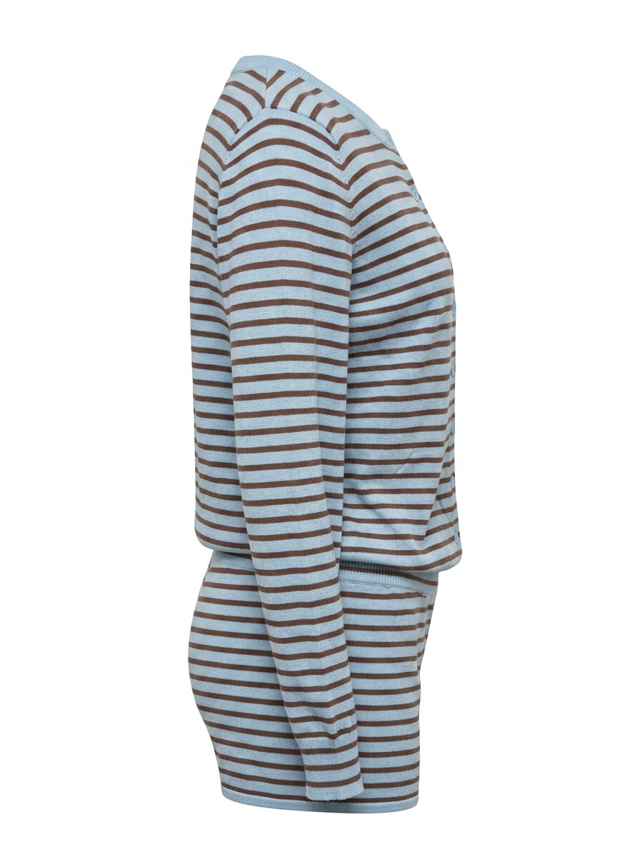 Ghost cut photo of a blue STRIPED BUTTON UP CARDIGAN & BOYSHORT SET on a white background.