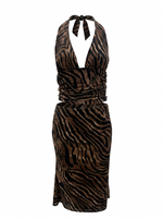 Ghost cut image of a brown ZEBRA PRINT HALTER TOP & MAXI SKIRT SET on a white background.