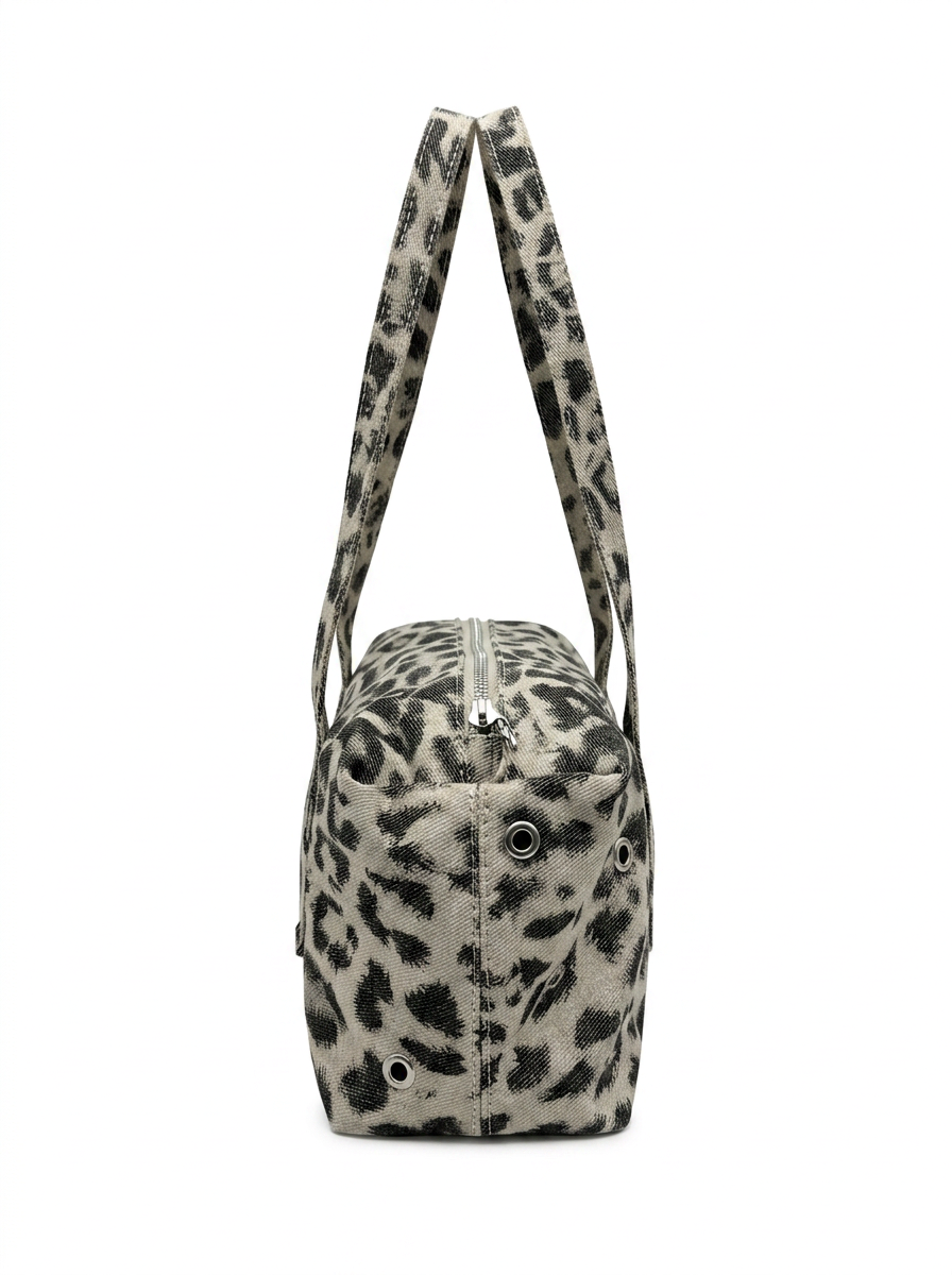 LONG HANDLES LEOPARD PRINT BAG WITH GROMMETS