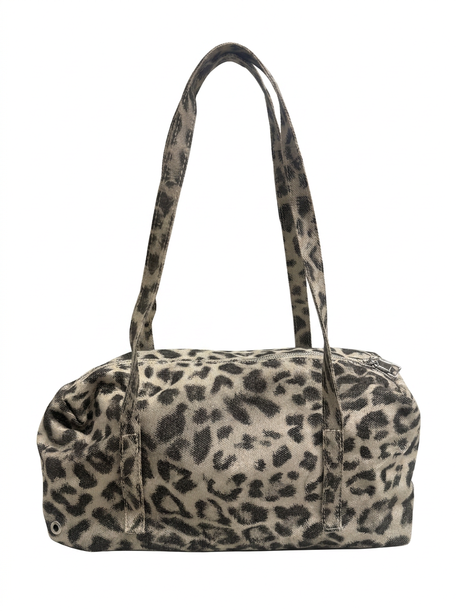 LONG HANDLES LEOPARD PRINT BAG WITH GROMMETS