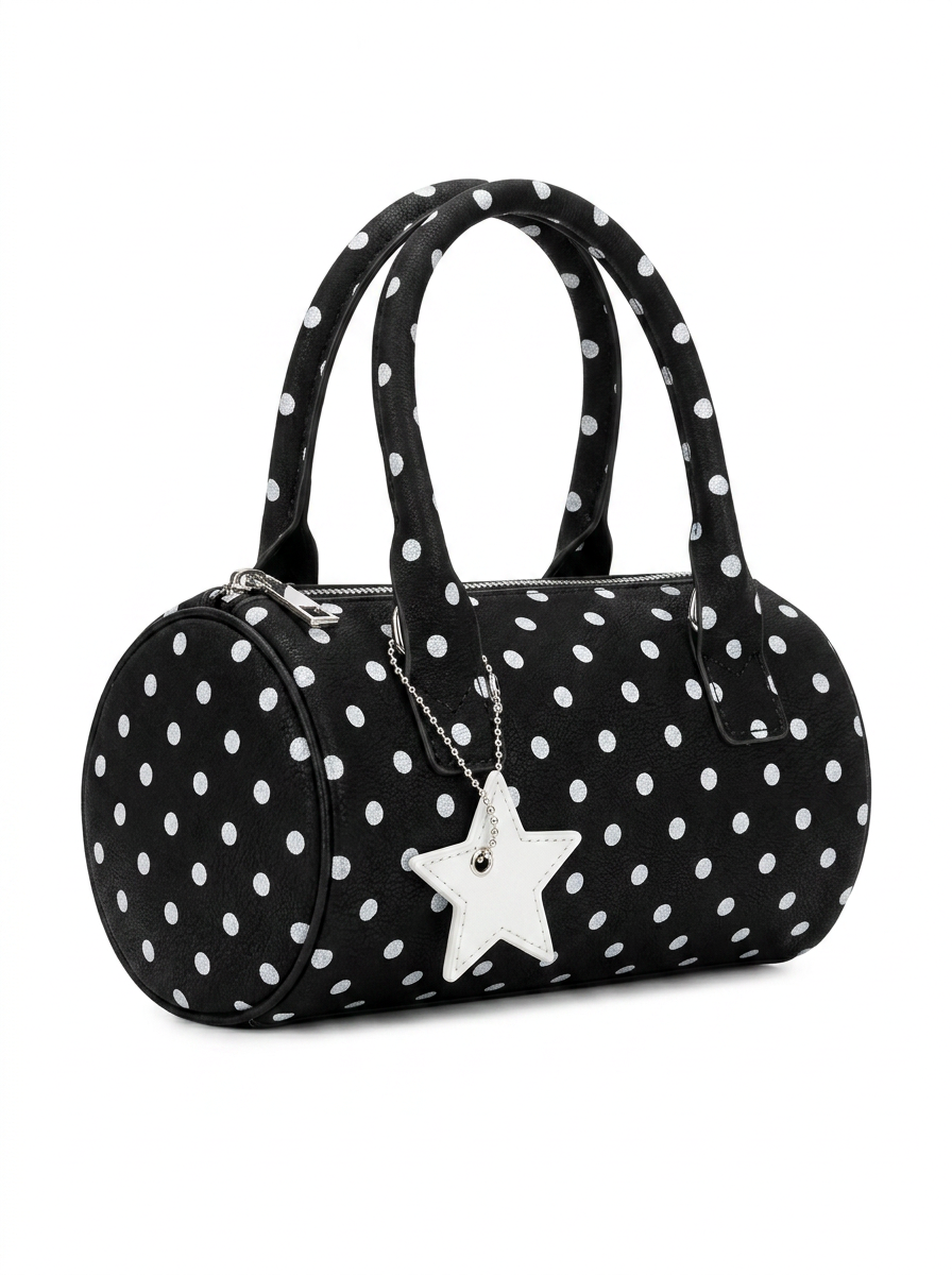 POLKA DOT BARREL HANDBAG WITH STAR CHARM