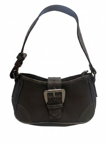 LEATHER SADDLE FRONT BUCKLE STRAP DETAIL SHOULDER BAG