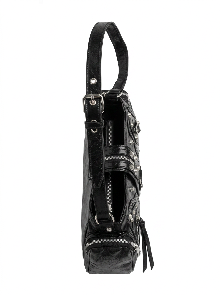 FOLD OVER BUCKLE WITH SIDE ZIPPERS AND STUDS