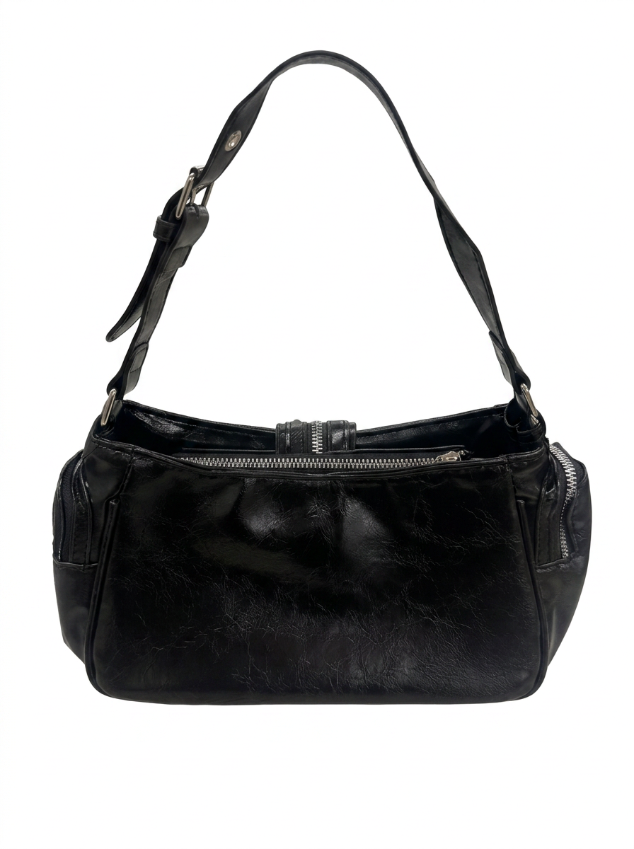 FOLD OVER BUCKLE WITH SIDE ZIPPERS AND STUDS