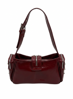 STUDDED RIVET AND MULTI ZIPPER VEGAN LEATHER BAG