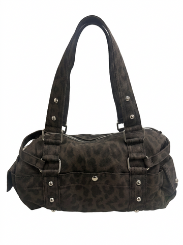 VEGAN LEATHER DARK LEOPARD PRINT DUFFLE BAG
