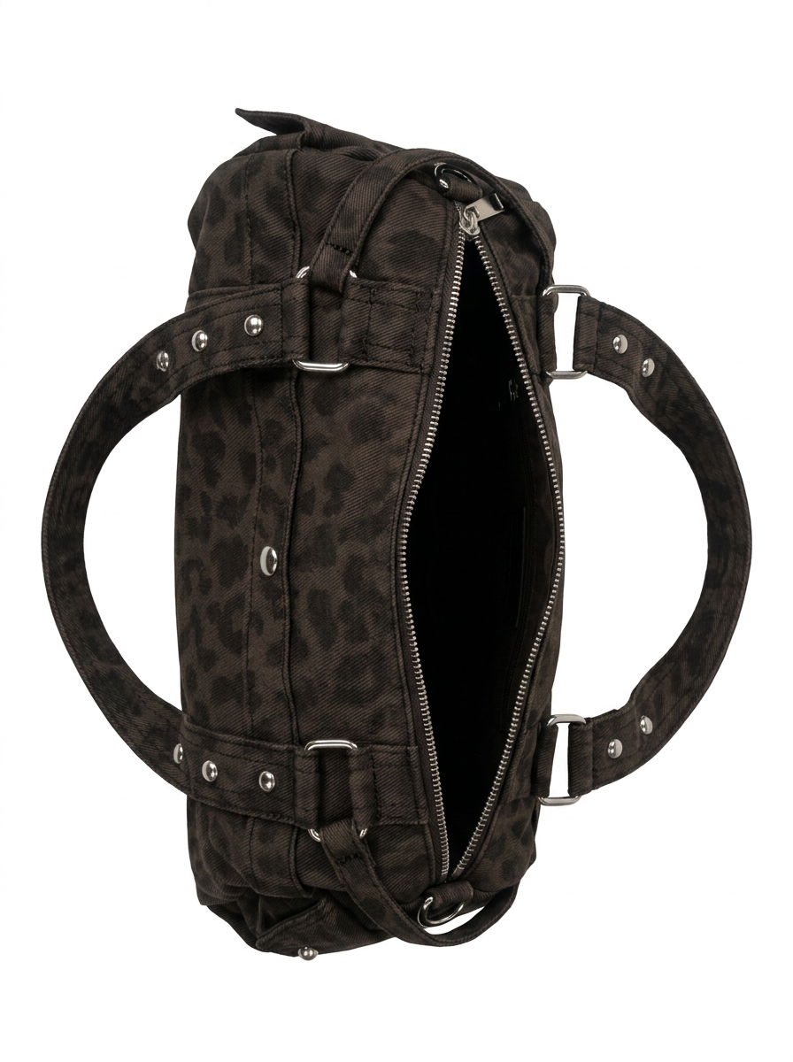 VEGAN LEATHER DARK LEOPARD PRINT DUFFLE BAG