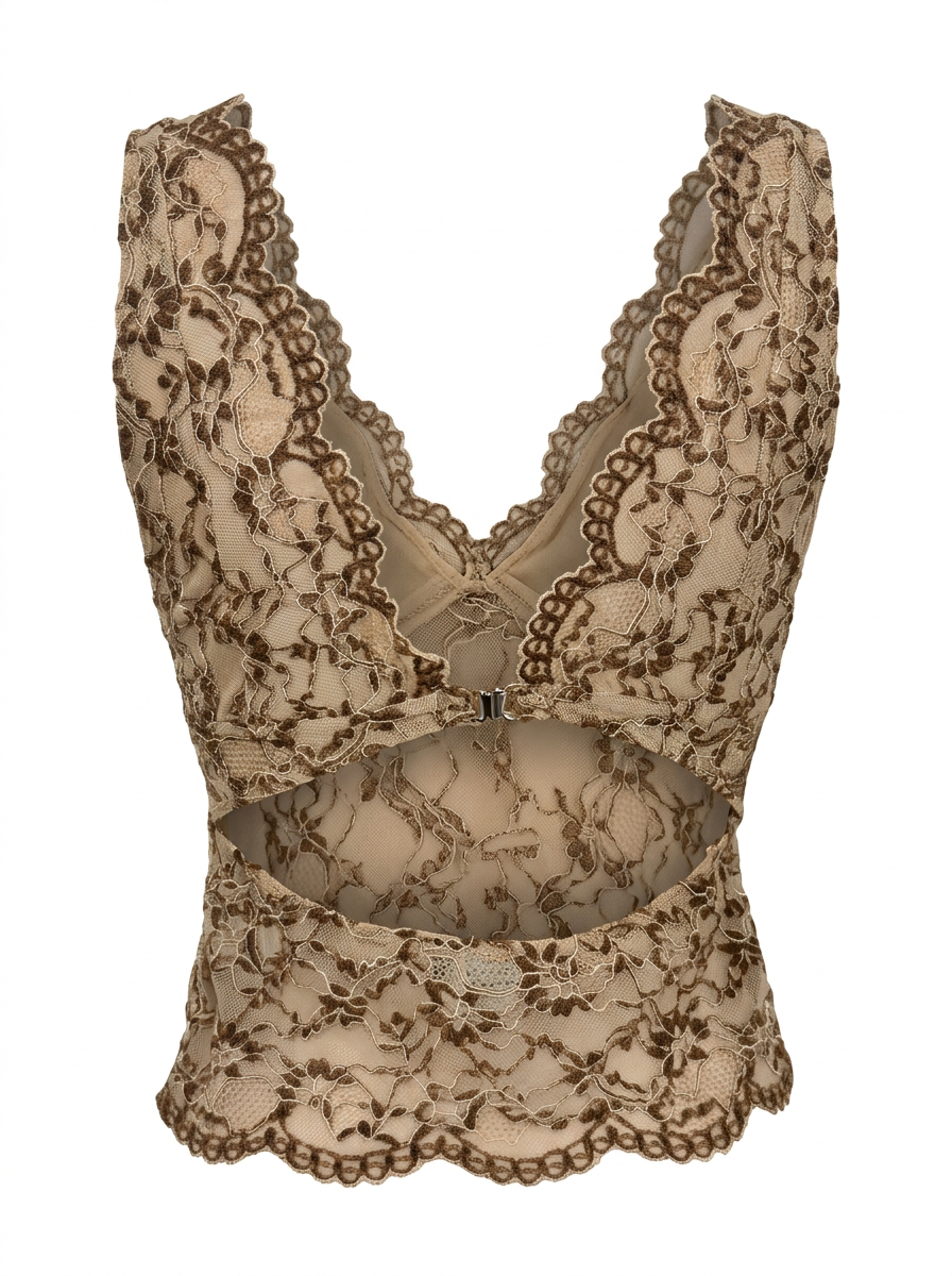 CONTRAST LACE OVERLAY SLEEVELESS CROP TOP