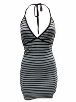 STRIPED TIE V NECK BODYCON MINI DRESS