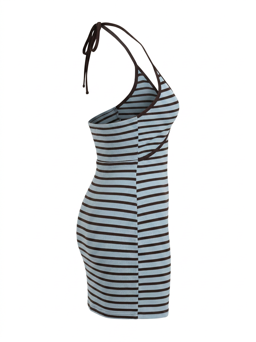 STRIPED TIE V NECK BODYCON MINI DRESS