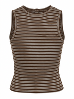 Ghost photo of a brown STRIPED SLEEVELESS BUTTON UP TOP on a white background.