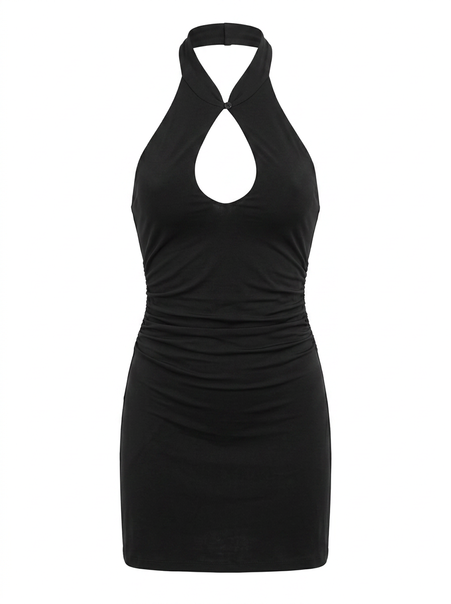 RUCHED KEYHOLE HALTER MINI DRESS(7)