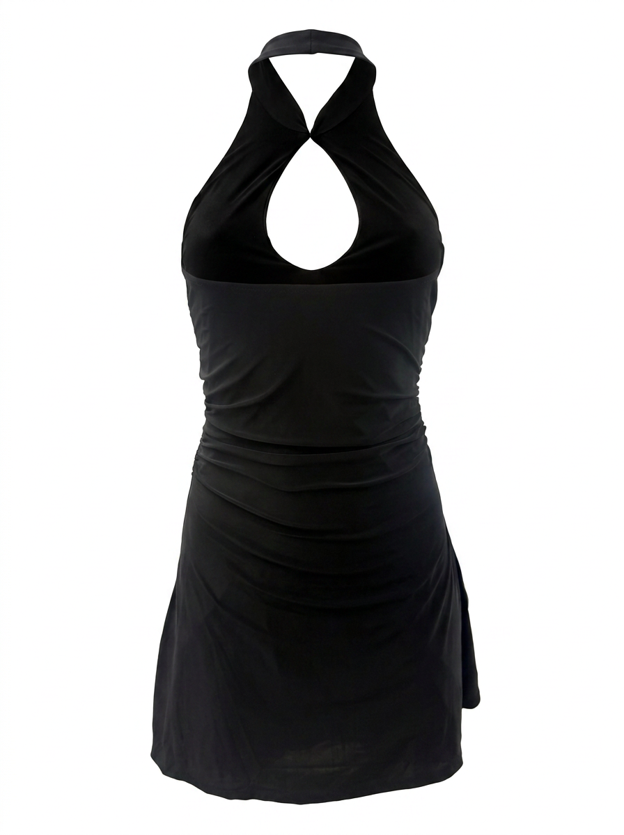 RUCHED KEYHOLE HALTER MINI DRESS(7)