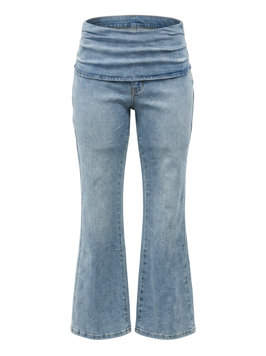 LOW RISE FOLD OVER WAIST FLARE DENIM PANT
