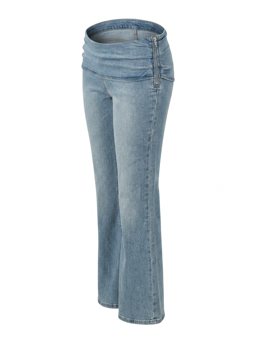 LOW RISE FOLD OVER WAIST FLARE DENIM PANT
