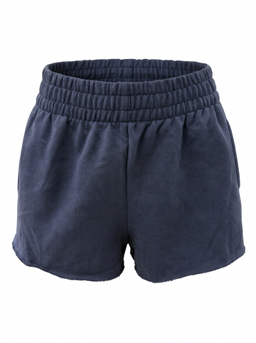 ELASTIC WAIST LOOSE FIT RAW HEM SHORT