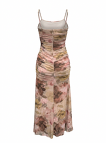 RUCHED FLORAL PRINT SLEEVELESS MAXI DRESS