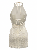 TEXTURED FLORAL MESH HALTER NECK MINI DRESS