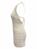 TEXTURED FLORAL MESH HALTER NECK MINI DRESS
