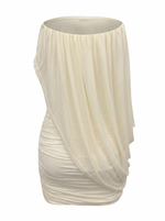 STRAPLESS DRAPED MESH COWL MINI DRESS