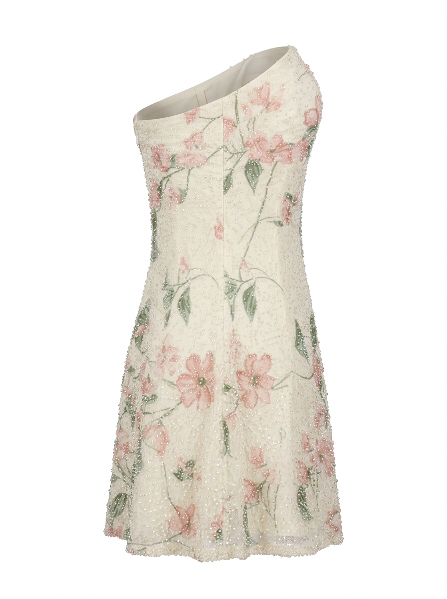 FLORAL BEADS & SEQUINS A LINE STRAPLESS MINI DRESS(8)