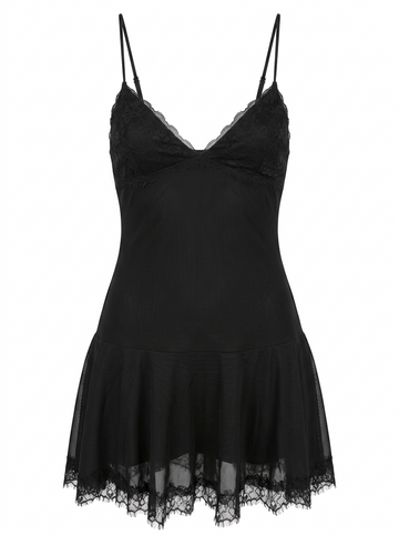 FLIRTY LACE TRIM SLEEVELESS MINI DRESS