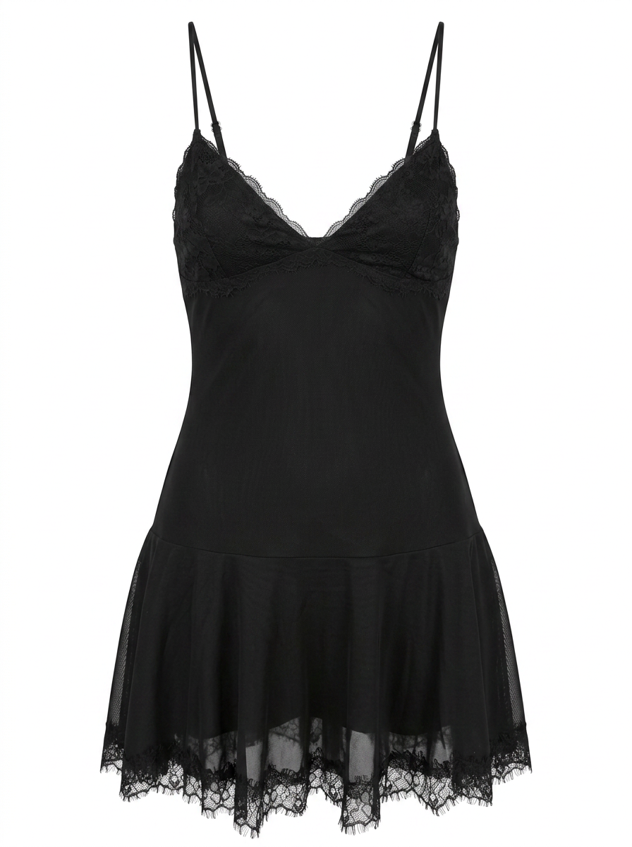 FLIRTY LACE TRIM SLEEVELESS MINI DRESS