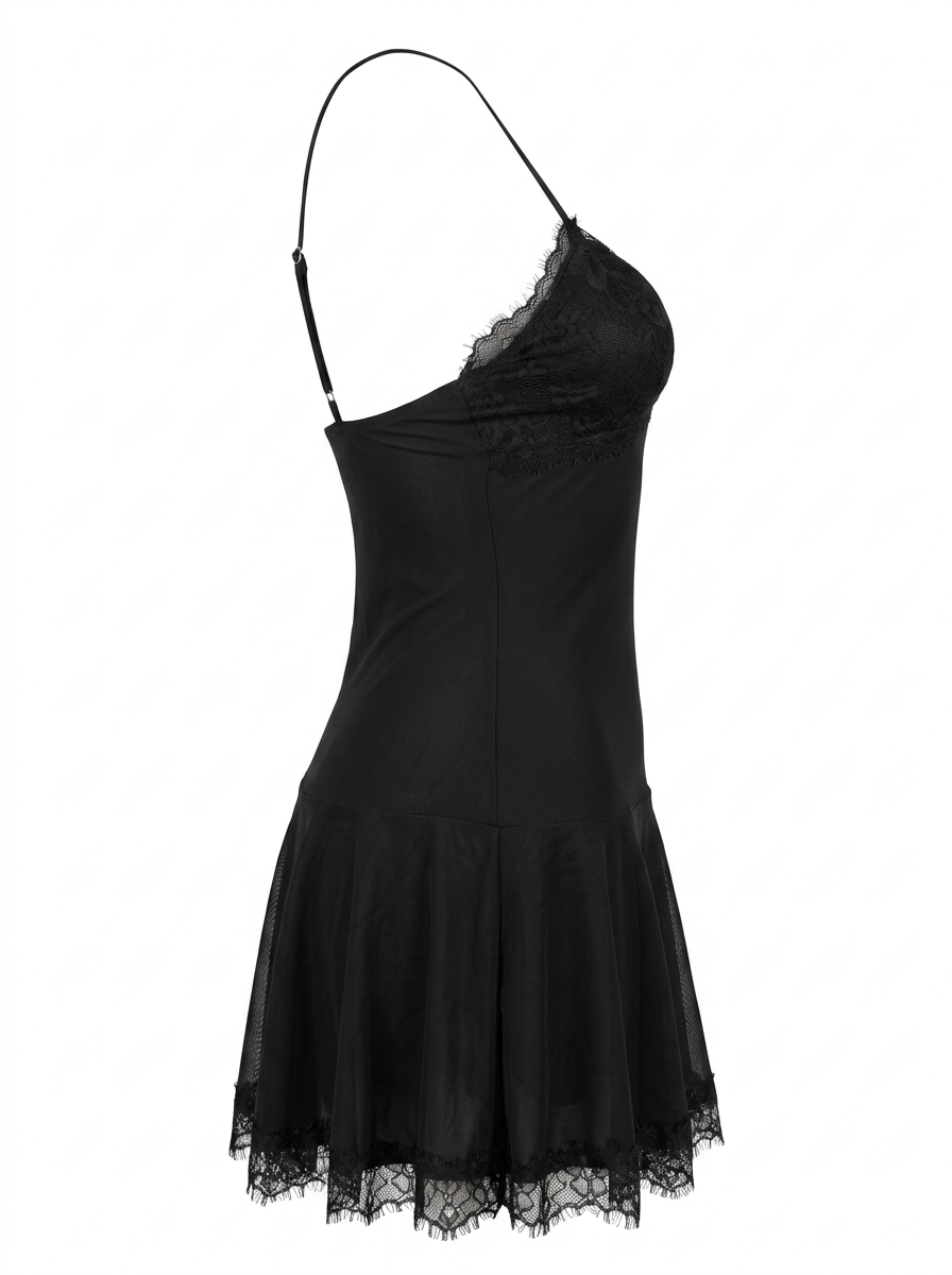 FLIRTY LACE TRIM SLEEVELESS MINI DRESS