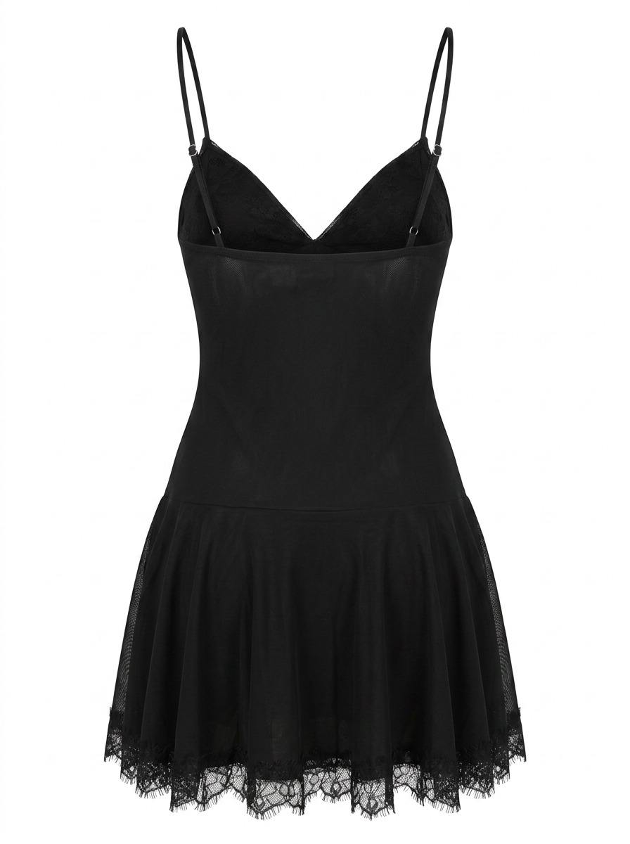 FLIRTY LACE TRIM SLEEVELESS MINI DRESS