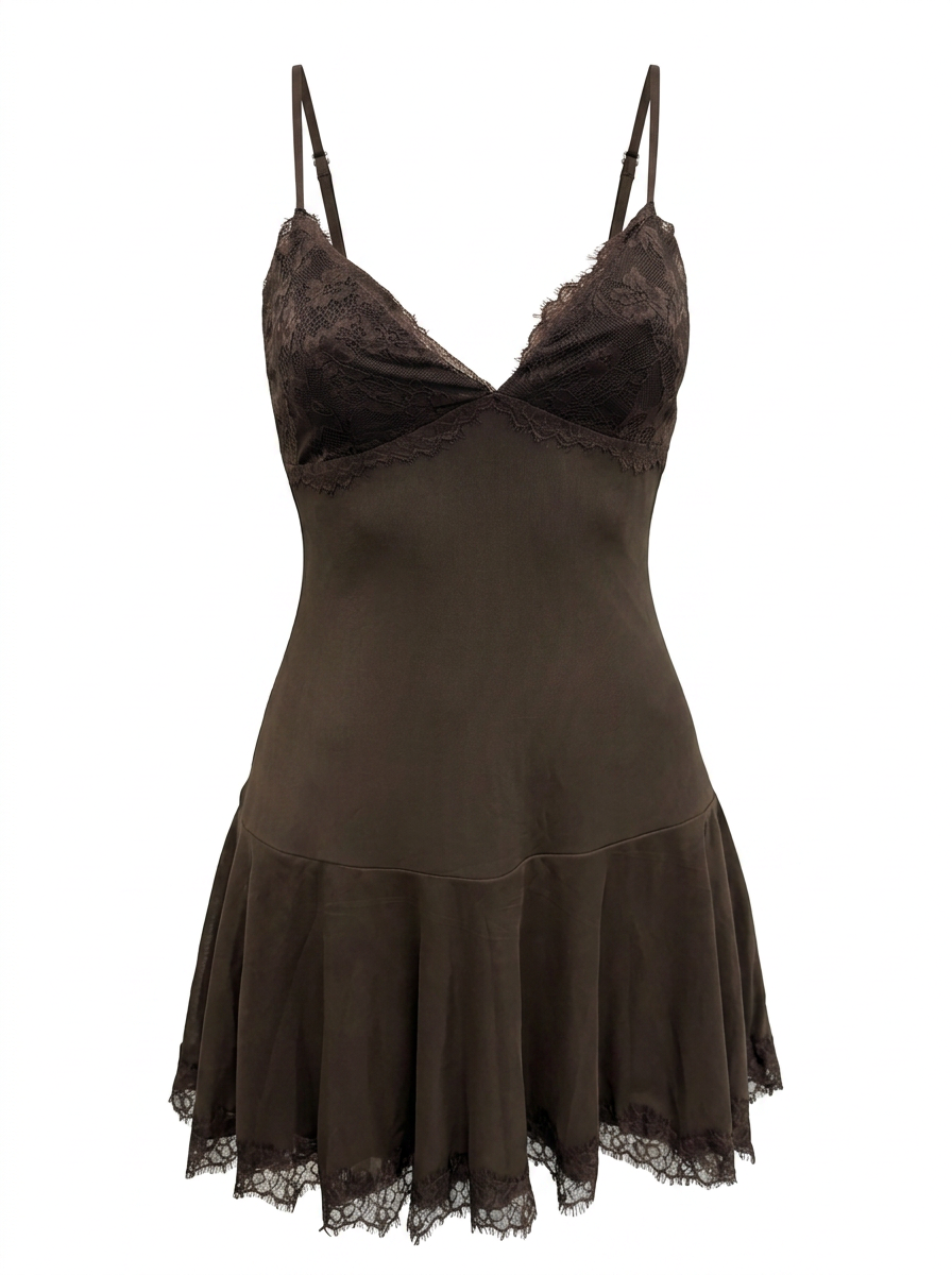 FLIRTY LACE TRIM SLEEVELESS MINI DRESS