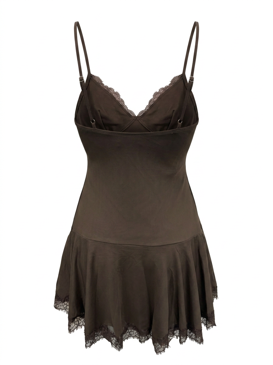 FLIRTY LACE TRIM SLEEVELESS MINI DRESS