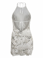 BEADS & SEQUINS HALTER A LINE MINI DRESS