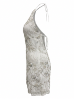 BEADS & SEQUINS HALTER A LINE MINI DRESS