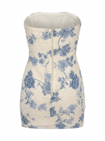 FLORAL BEADING PLEATED BUST BODYCON MINI DRESS