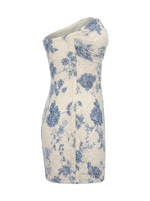 FLORAL BEADING PLEATED BUST BODYCON MINI DRESS