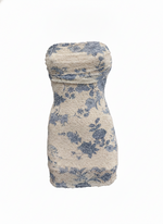 FLORAL BEADING PLEATED BUST BODYCON MINI DRESS