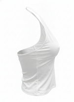 Ghost cut image of a white HALTER V NECK SOLID COLOR SLEEVELESS TOP on a white background.