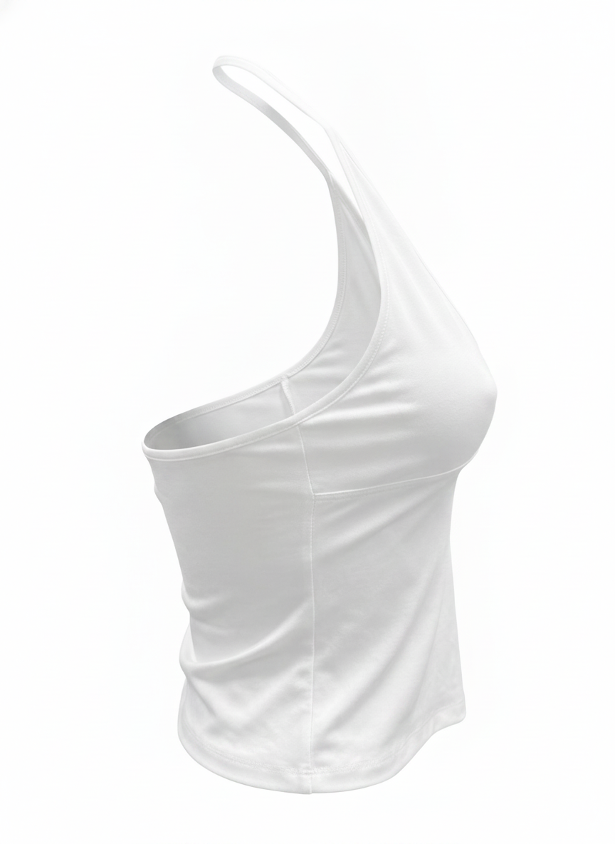 Ghost cut image of a white HALTER V NECK SOLID COLOR SLEEVELESS TOP on a white background.