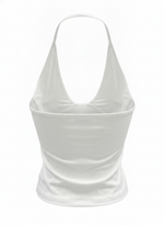 Ghost cut image of a white HALTER V NECK SOLID COLOR SLEEVELESS TOP on a white background.