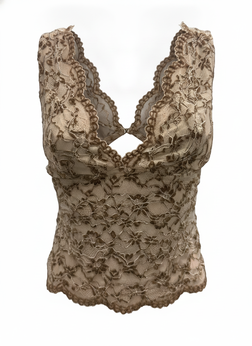 CONTRAST LACE OVERLAY SLEEVELESS CROP TOP