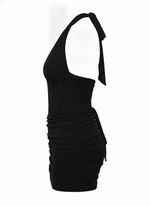 PLUNGE HALTER NECK RUCHED BODYCON MINI DRESS
