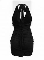 PLUNGE HALTER NECK RUCHED BODYCON MINI DRESS