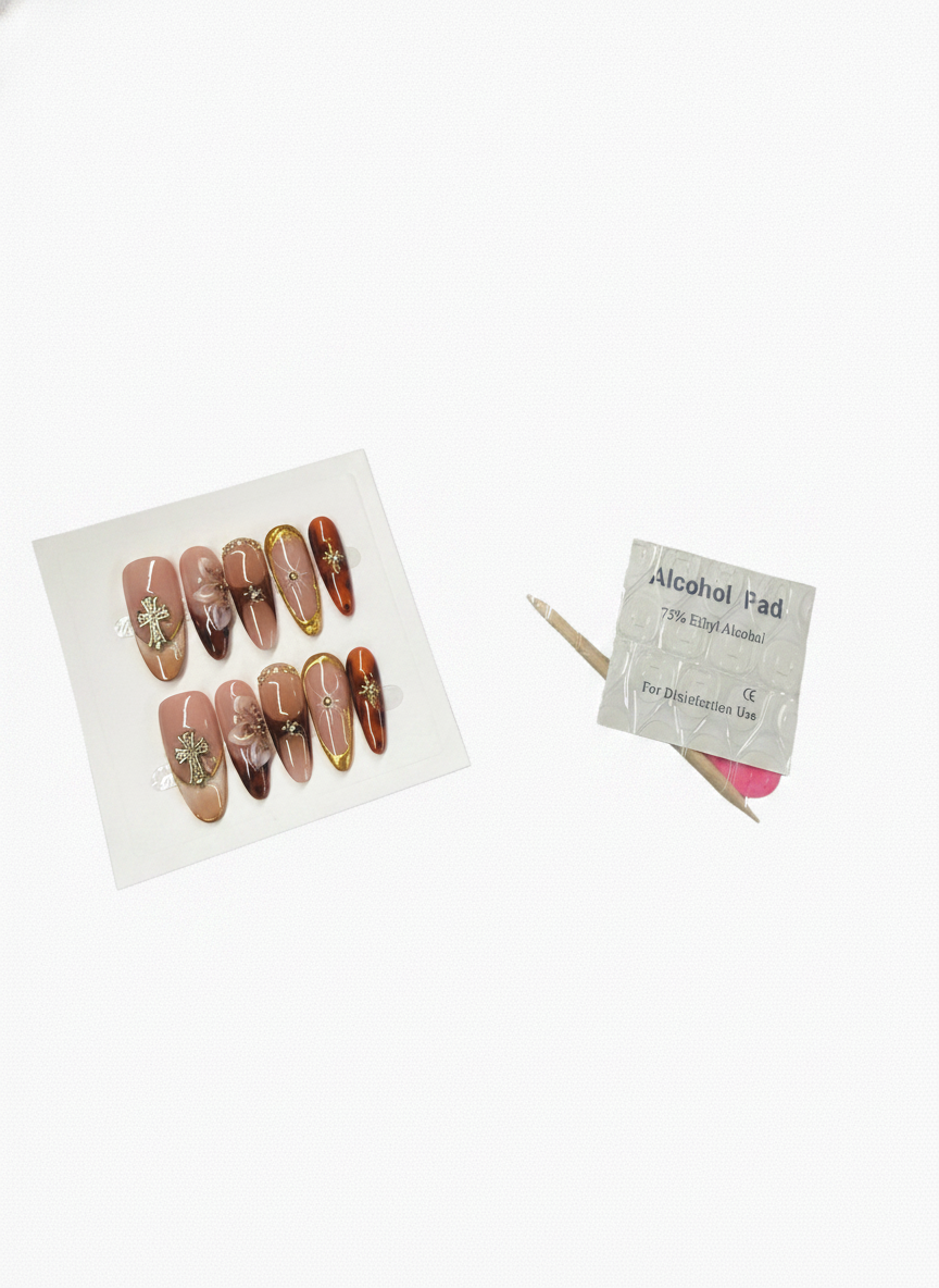 CROSS & JEWEL 3D ELEMENT MULTI DESIGN ALMOND NAILS