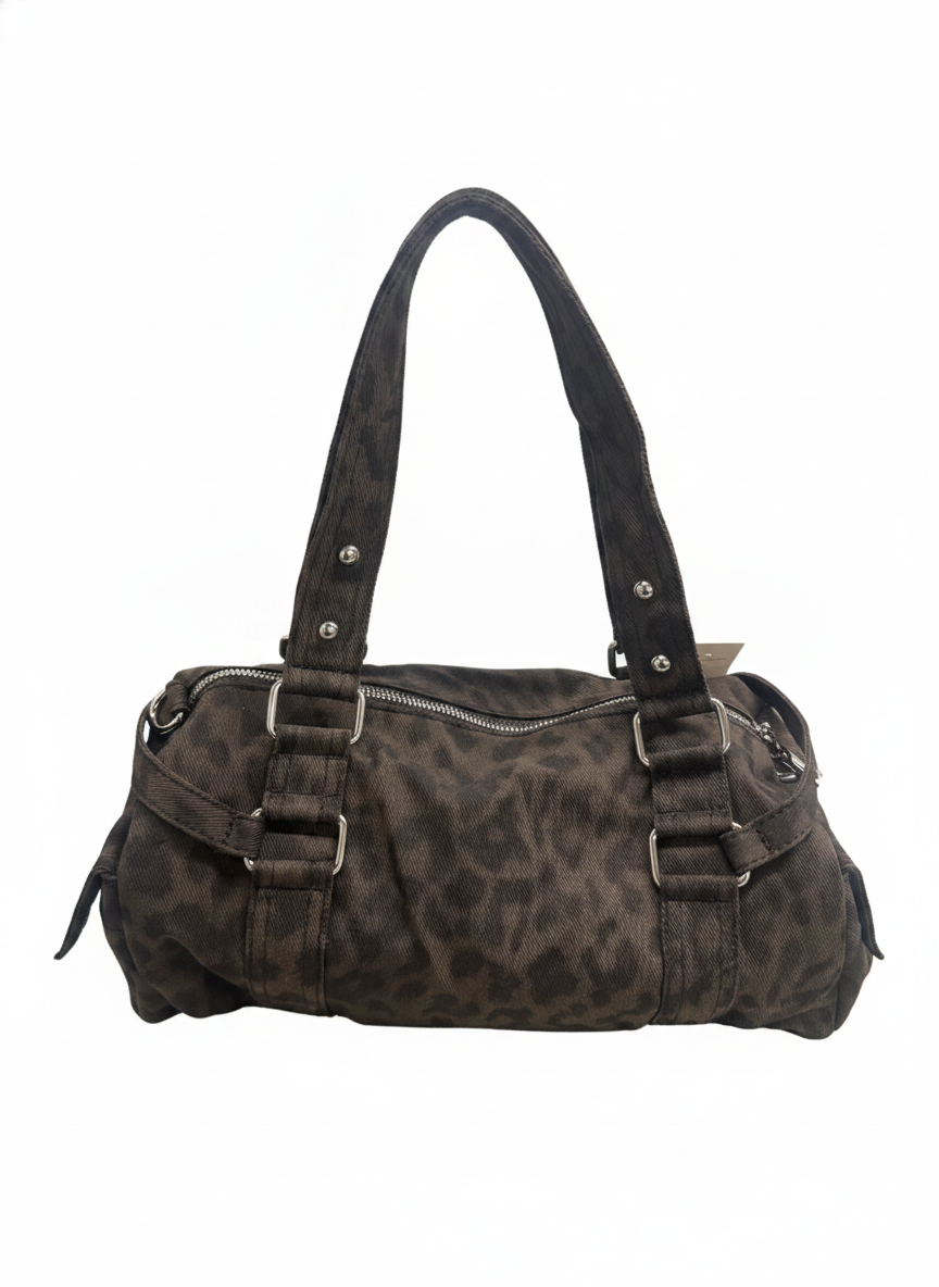 VEGAN LEATHER DARK LEOPARD PRINT DUFFLE BAG