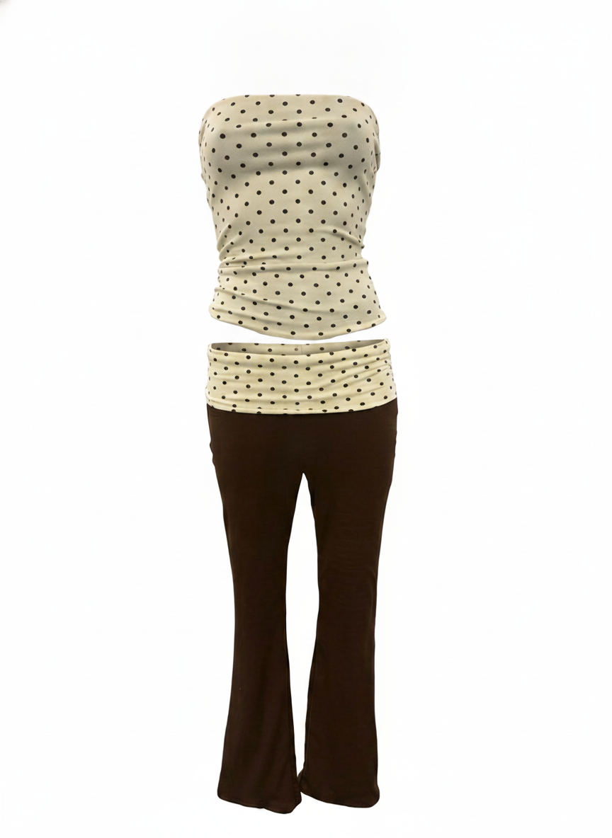 POLKA DOT TUBE TOP & PANT SET WITH HEADBAND