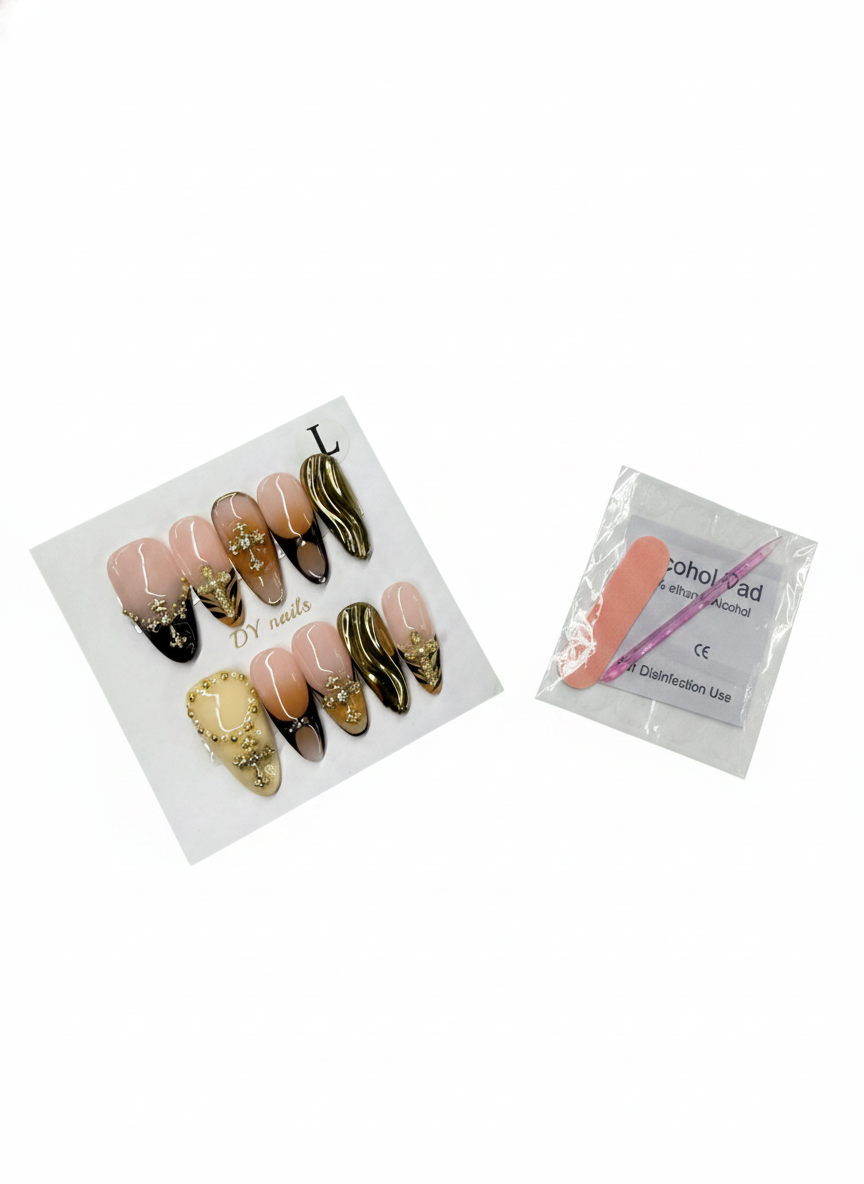 MEDIUM ALMOND MULTI COLOR NAILS WITH CROSSES