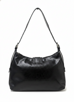 STUDDED HARNESS AND ACCENTS HOBO VEGAN LEATHER BAG