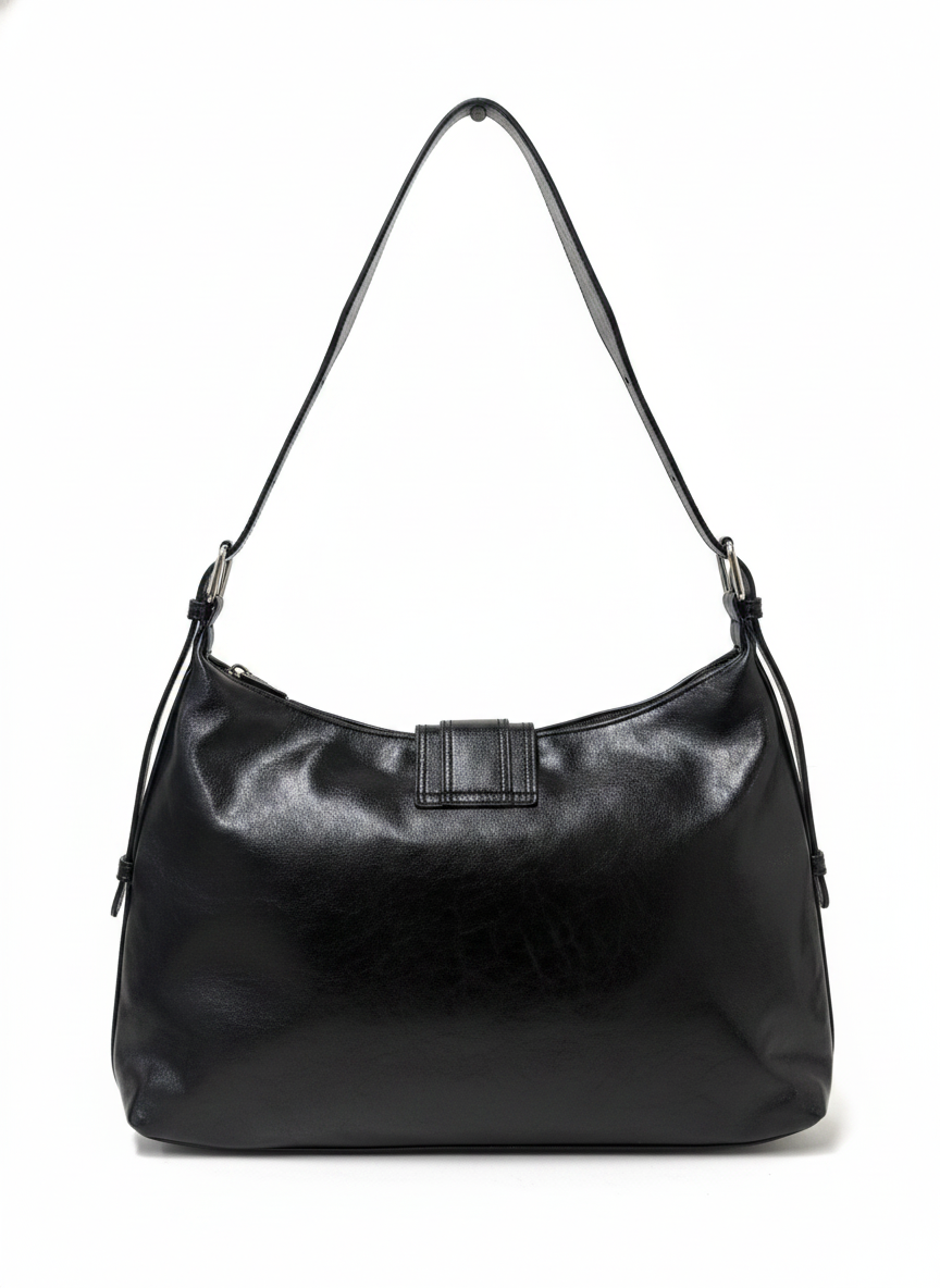 STUDDED HARNESS AND ACCENTS HOBO VEGAN LEATHER BAG