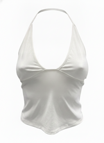 Ghost cut image of a white HALTER V NECK SOLID COLOR SLEEVELESS TOP on a white background.