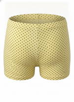 Ghost cut image of a yellow LOW WAIST POLKA DOT PRINT MICRO SHORT on a white background.